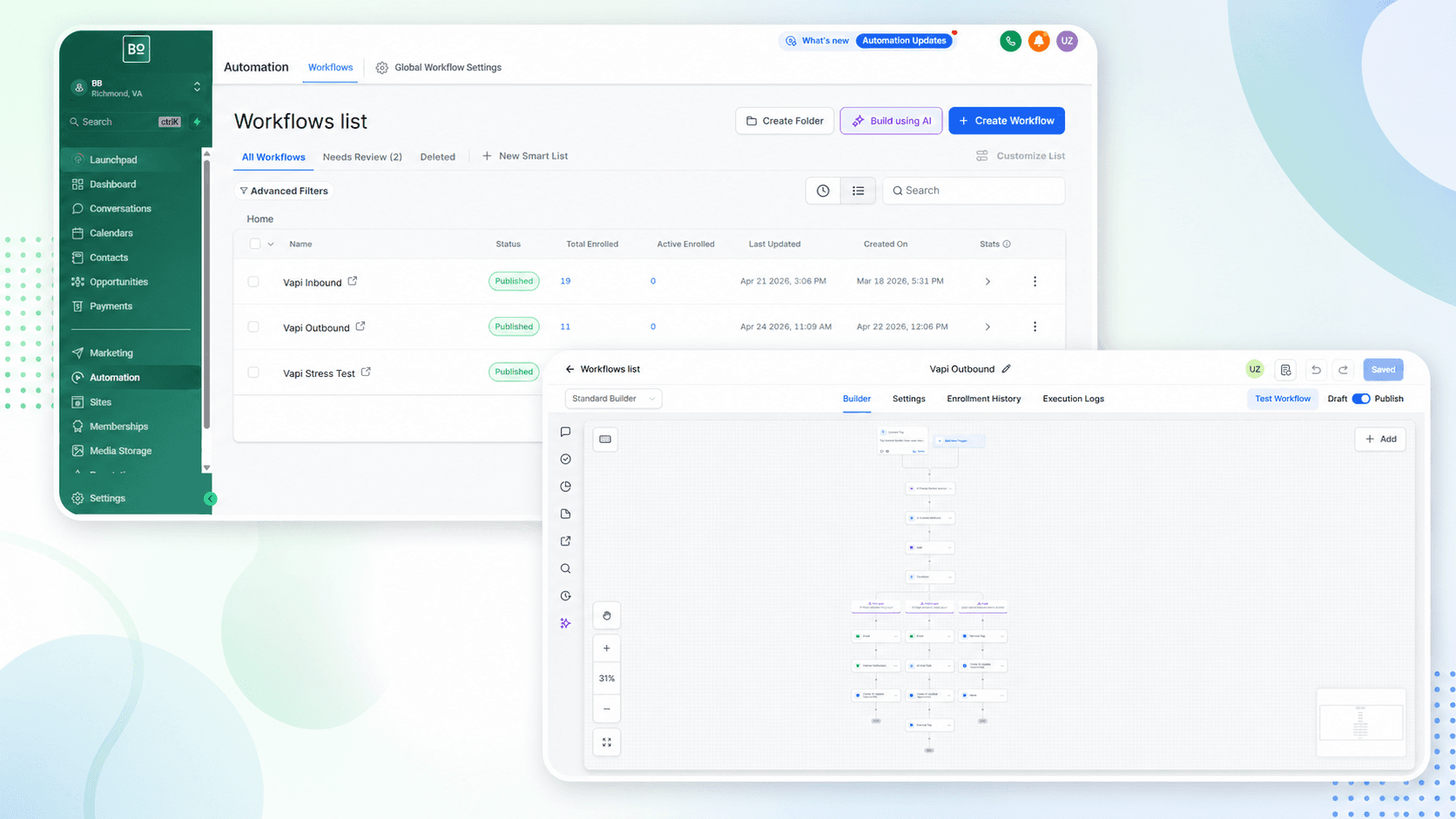 GHL automation framework screenshot