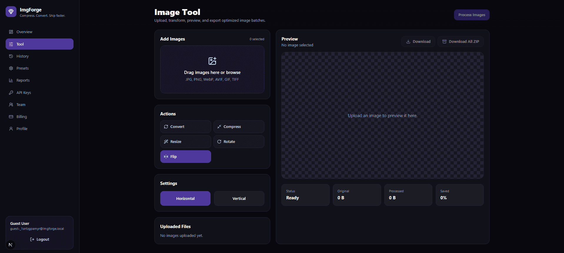 Image Optimizer SaaS interface screenshot